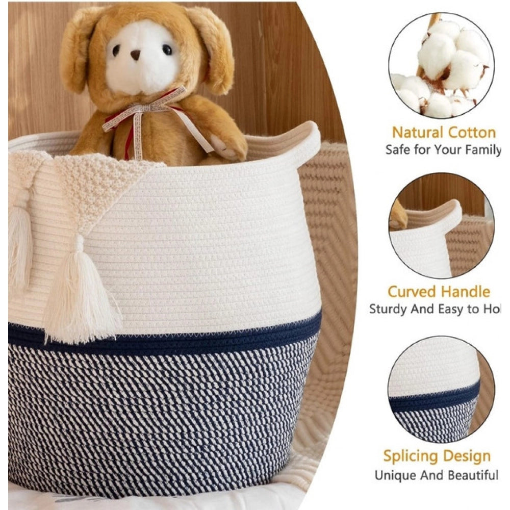 Cotton Matka 14x12 Inch Storage Basket For Clothes With Out Lid (Gray-White)