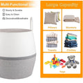 Cotton Matka With Handle 14x12 Inch Storage Basket For Clothes With Out Lid (Gray-White)