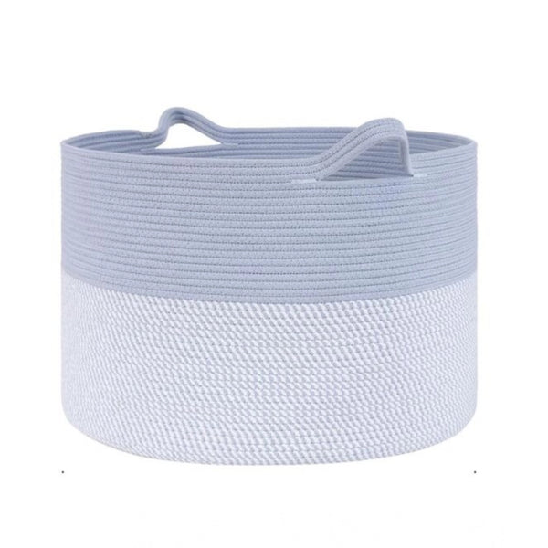 Cotton Pack Of_1 16x14 Inch Storage Basket For Clothes With Out Lid (Blue-White)