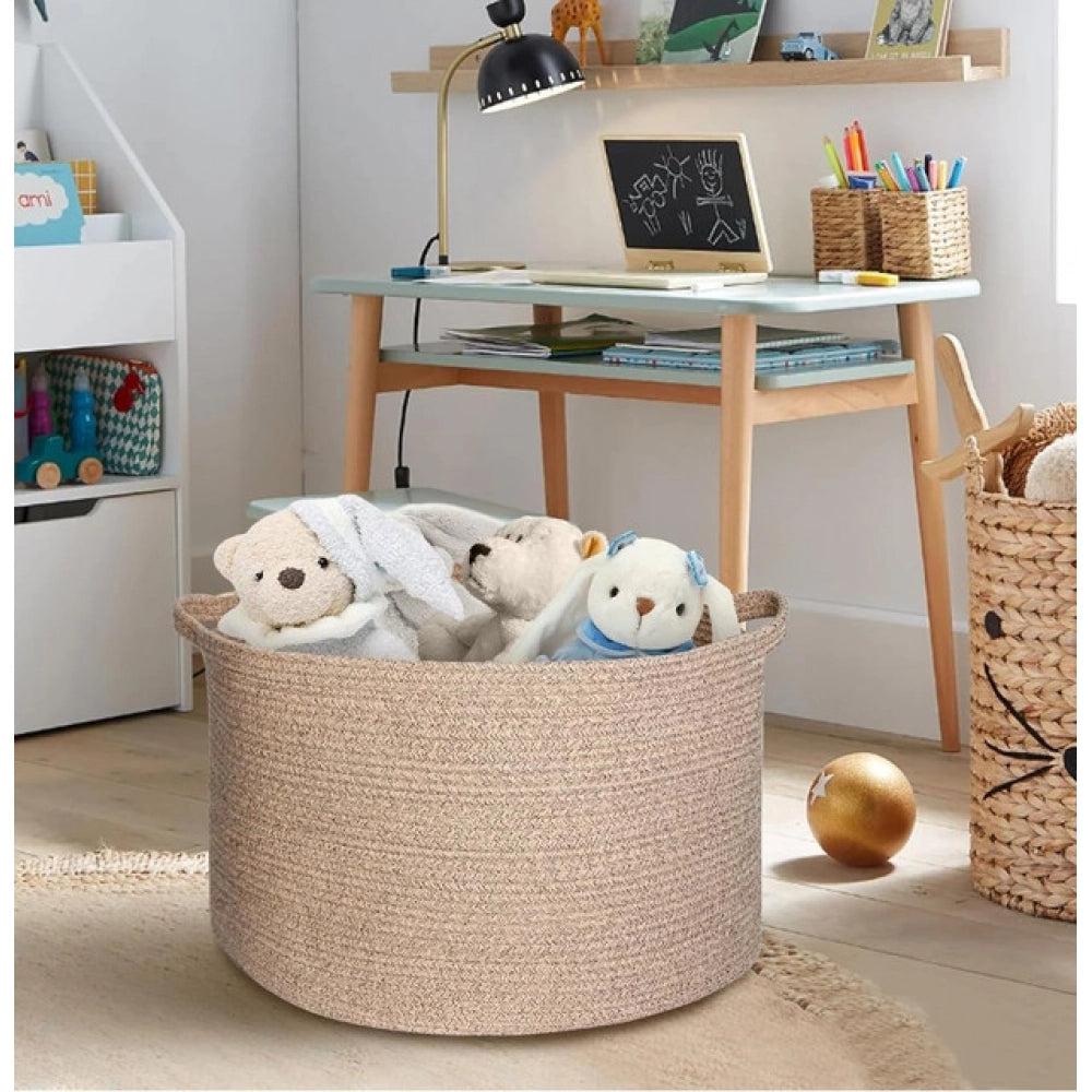 Cotton Pack Of_1 14x12 Inch Storage Basket For Clothes With Out Lid (Kidi)