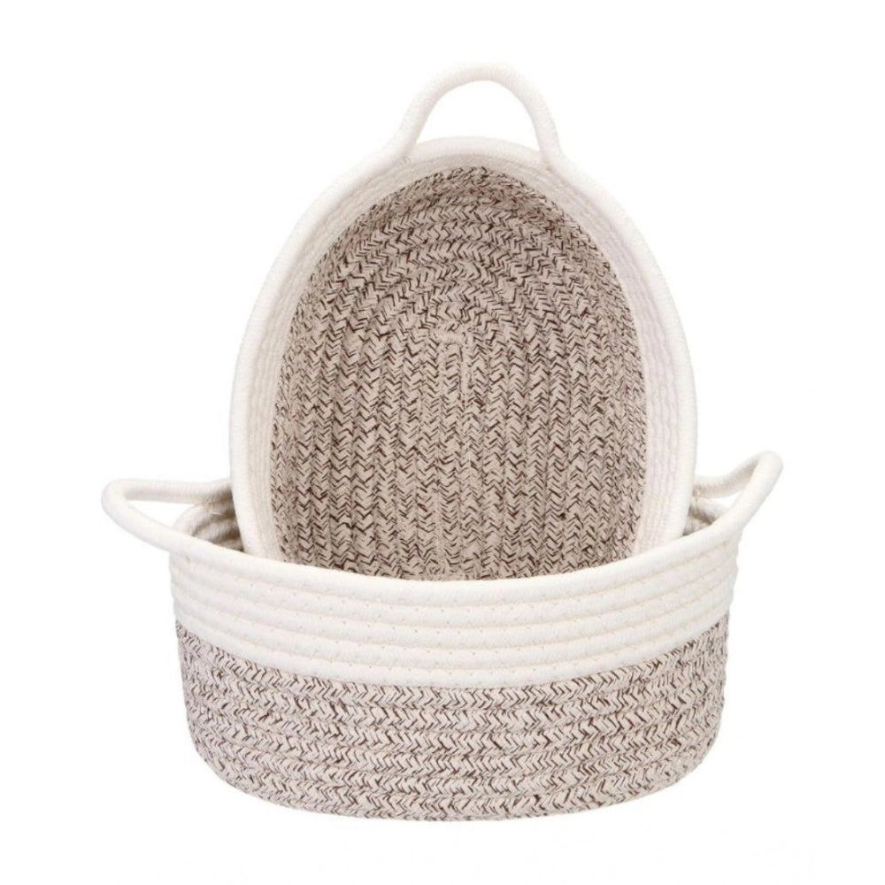 Cotton Kidi 2 Pcs Storage Basket For Clothes (White)