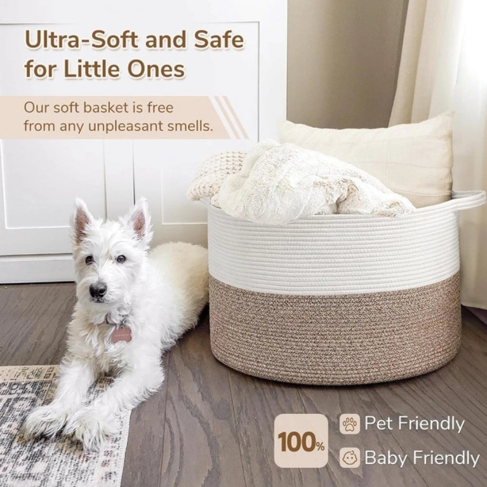 Cotton Pack Of_1 16x14 Inch Storage Basket For Clothes With Out Lid (Kidi-White)