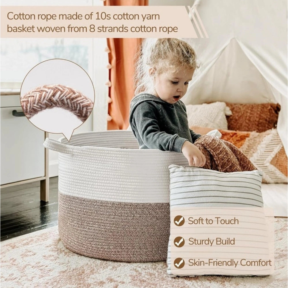 Cotton Pack Of_1 16x14 Inch Storage Basket For Clothes With Out Lid (Kidi-White)