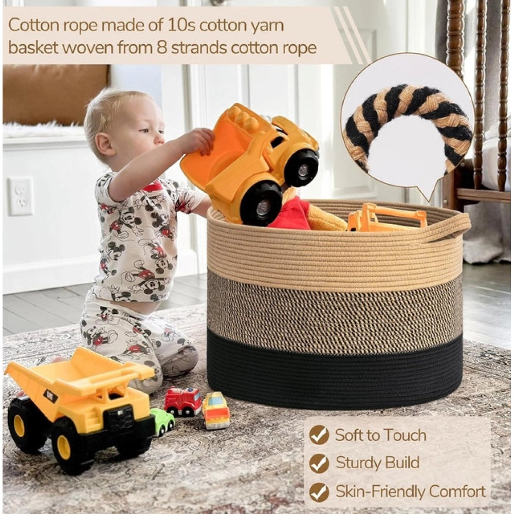 Cotton Pack Of_1 Mix 16x14 Inch Storage Basket For Clothes With Out Lid (Multicolor)