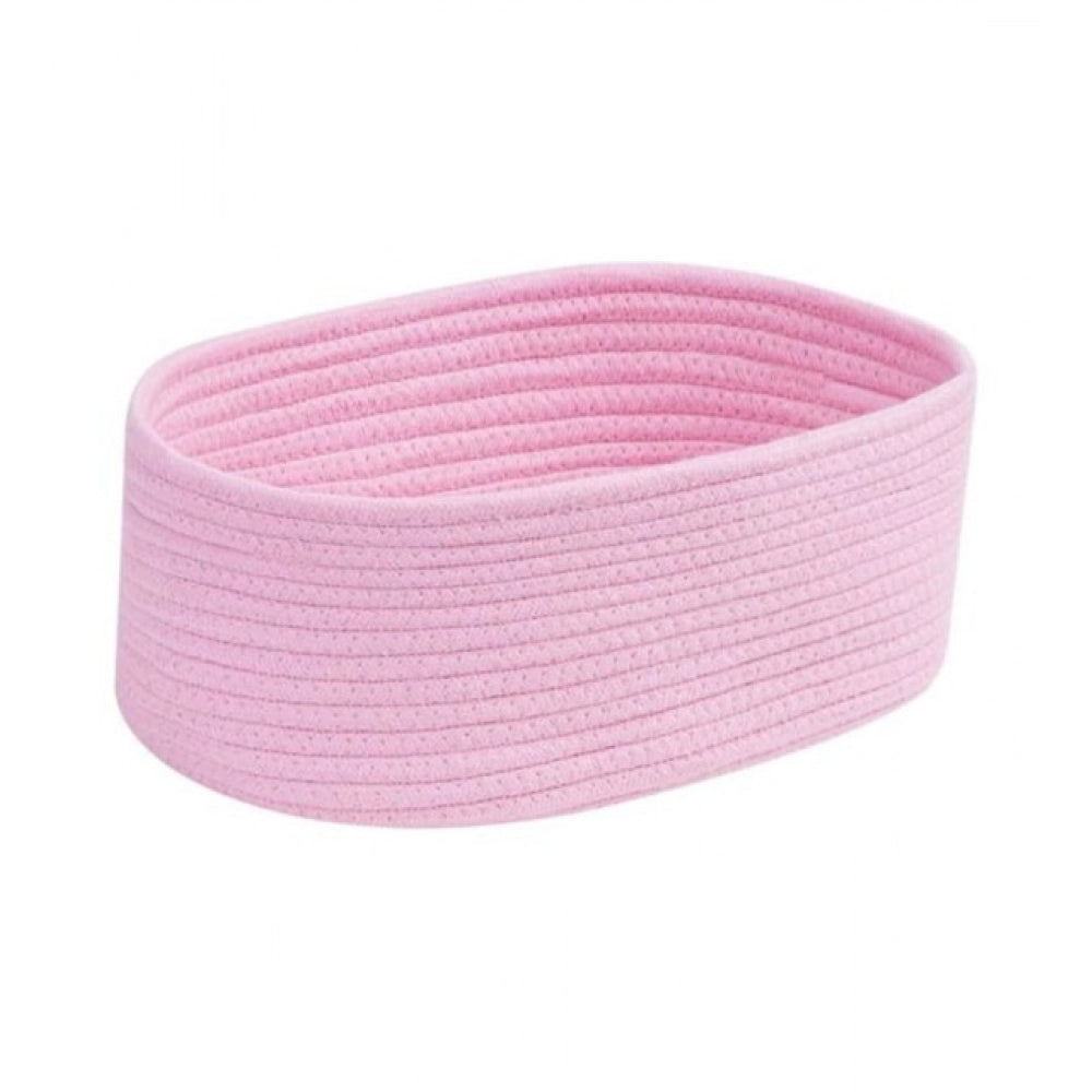 Cotton Oval 10x7x5 Inch Bedside Organizer With Out Lid (Pink)