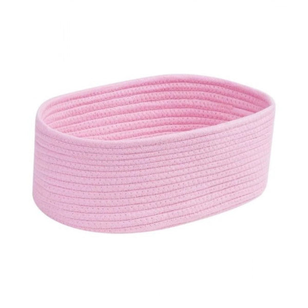 Cotton Oval 10x7x5 Inch Bedside Organizer With Out Lid (Pink)