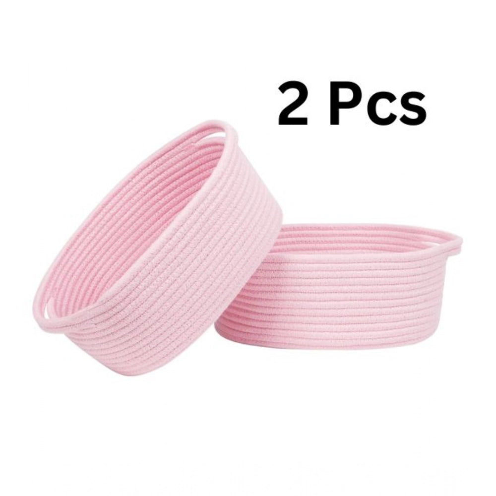 Cotton 10x7x4 Inch2 Pcs Oval Storage Basket For Clothes (Pink)