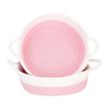 Cotton White Basket 2 Pcs Storage Basket For Clothes (Pink-White)