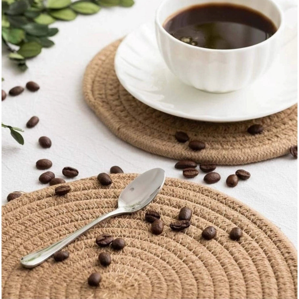 Cotton Dining Table Round Placemat Mats Set of 4 (Beige)
