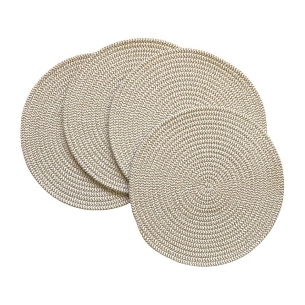 Cotton Dining Table Round Placemat Mats Set of 4 (Beige-White)