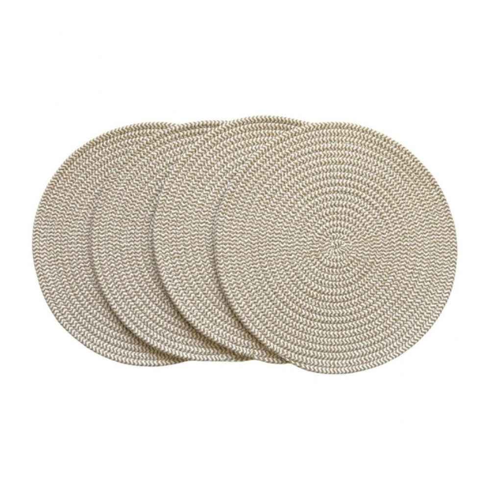 Cotton Dining Table Round Placemat Mats Set of 4 (Beige-White)