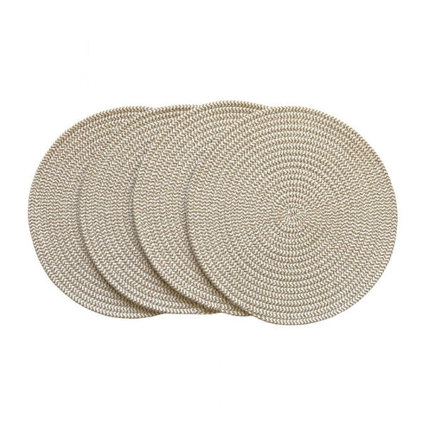 Cotton Dining Table Round Placemat Mats Set of 4 (Beige-White)