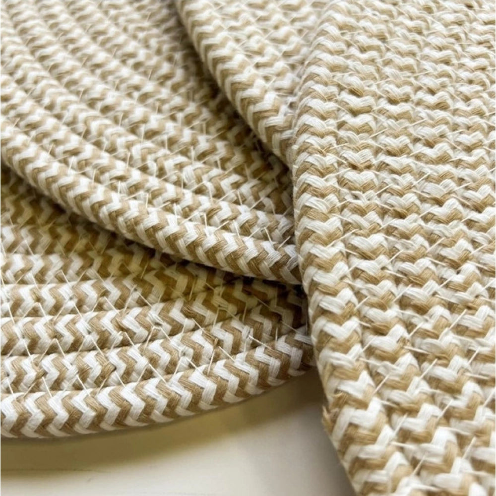 Cotton Dining Table Round Placemat Mats Set of 4 (Beige-White)