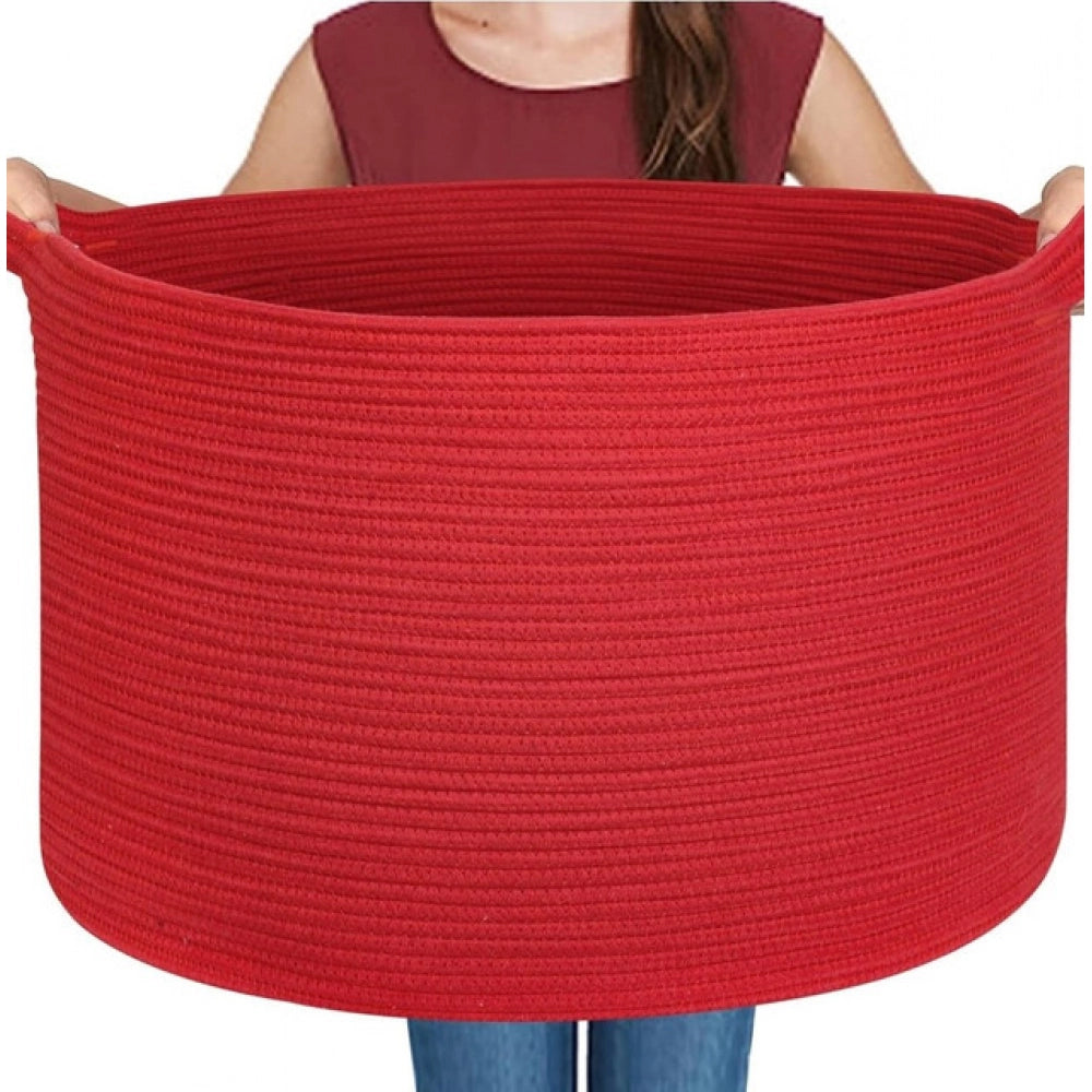 Cotton Pack Of_1 14x12 Inch Storage Basket For Clothes With Out Lid (Red)