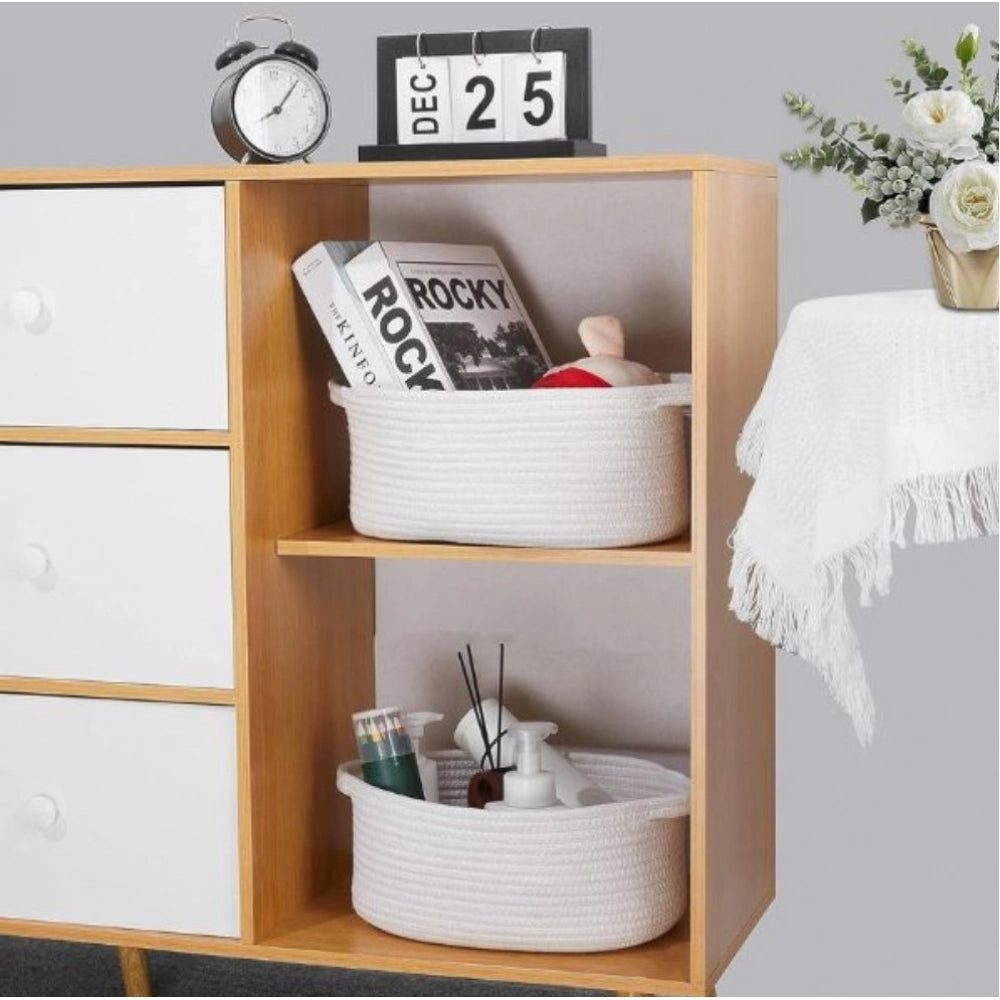Cotton 10x7x4 Inch2 Pcs Oval Storage Basket For Clothes (White)