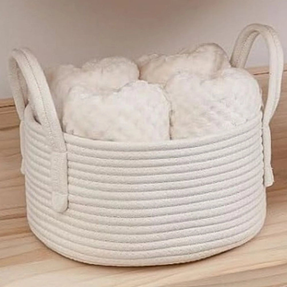 Cotton Pack Of_1 Basket 7x5 Inch Storage Basket For Clothes (White)