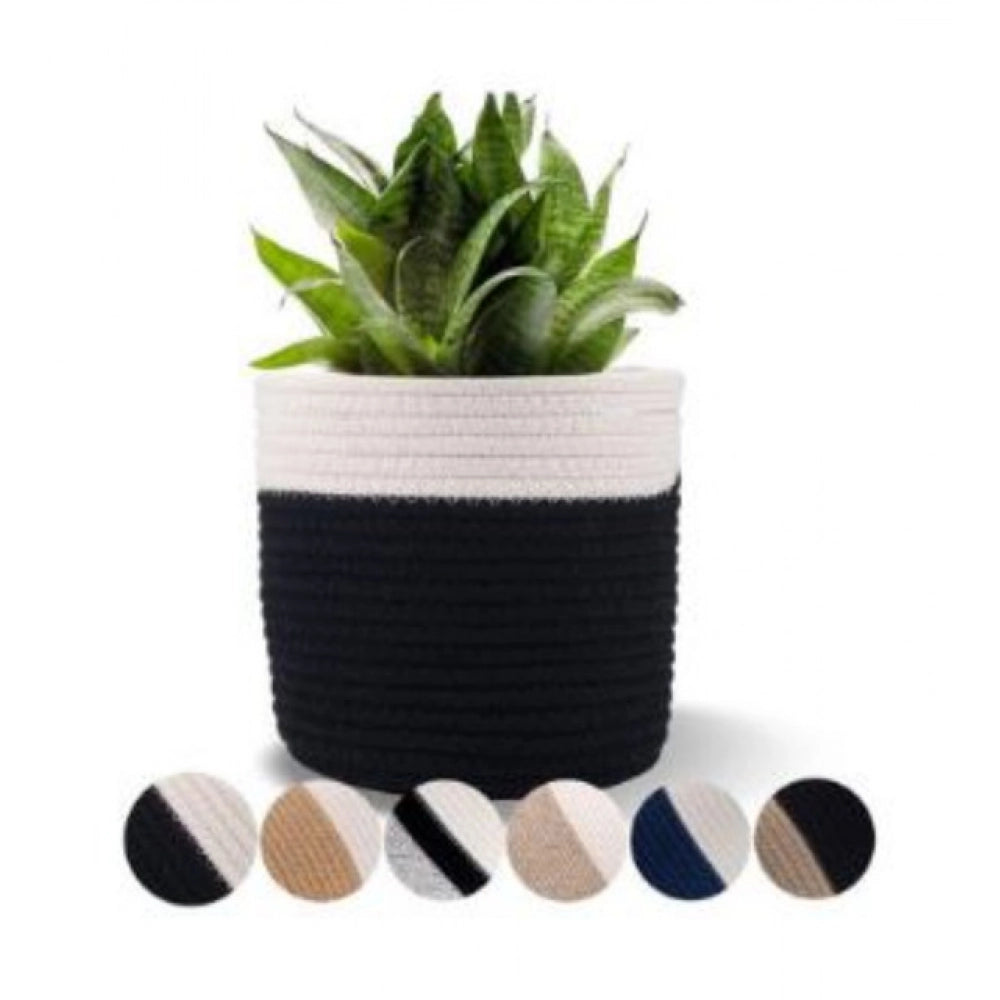 Cotton Flower Pot With Out Lid (White-Black)