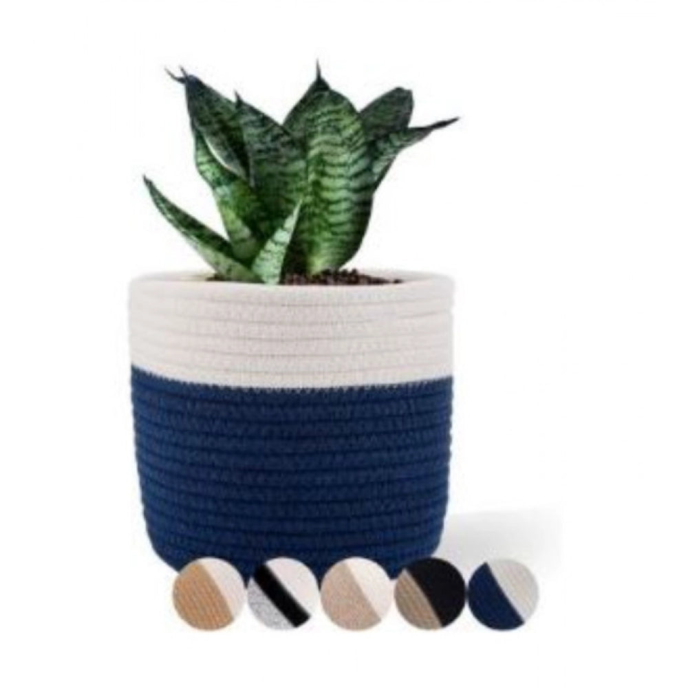 Cotton Flower Pot With Out Lid (White-Blue)
