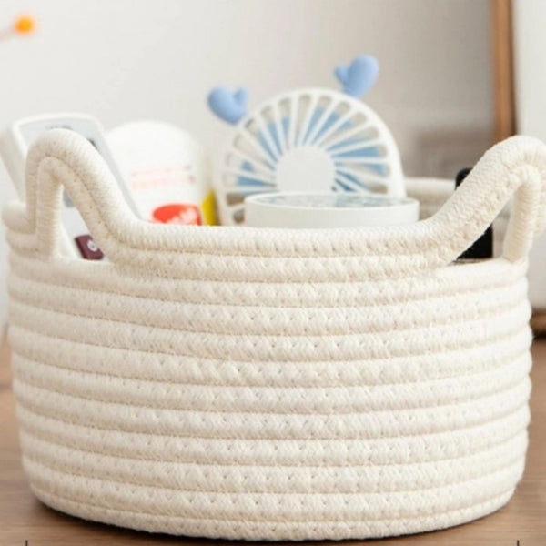 Cotton Pack Of_1 Cat Basket 8x4 Inch Storage Basket For Clothes (White)