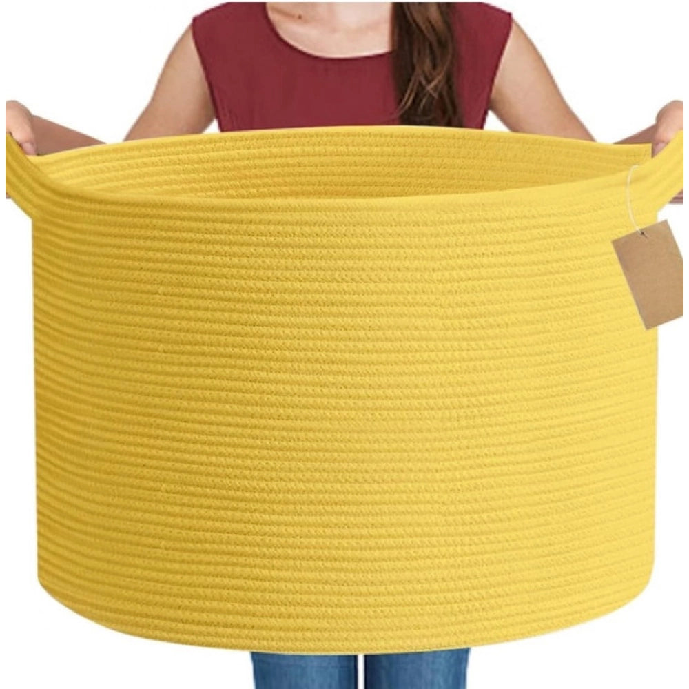 Cotton Pack Of_1 14x12 Inch Storage Basket For Clothes With Out Lid (Yellow)