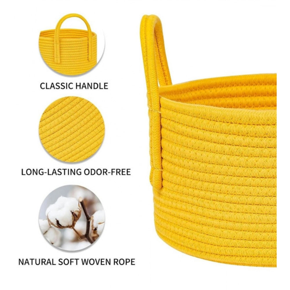 Cotton Pack Of_1 Basket 7x5 Inch Storage Basket For Clothes (Yellow)
