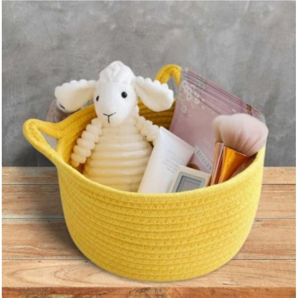 Cotton Pack Of_1 Plain Cat Basket 9x5 Inch (Yellow)