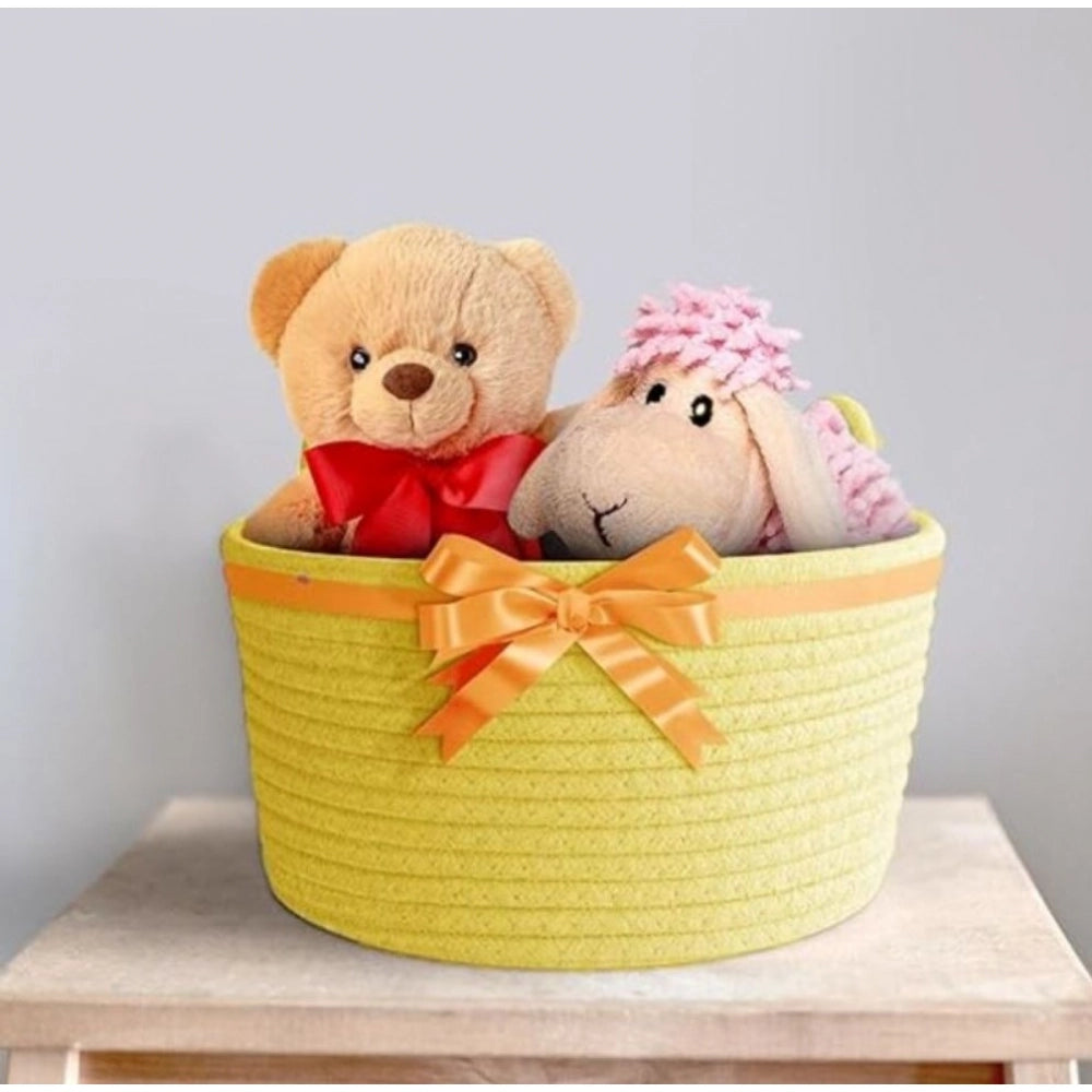 Cotton Pack Of_1 Plain Cat Basket 9x5 Inch (Yellow)