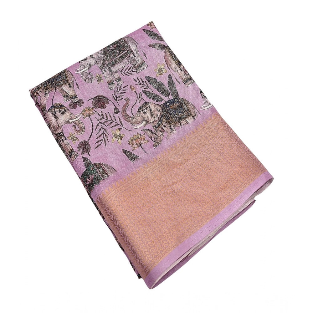 Women's Cotton Silk Printed Saree With Unstitched Blouse 5.5Mtr (Pink)
