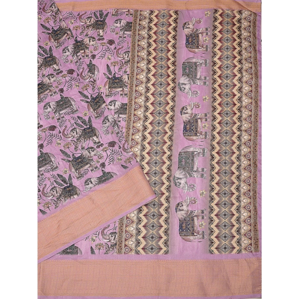 Women's Cotton Silk Printed Saree With Unstitched Blouse 5.5Mtr (Pink)