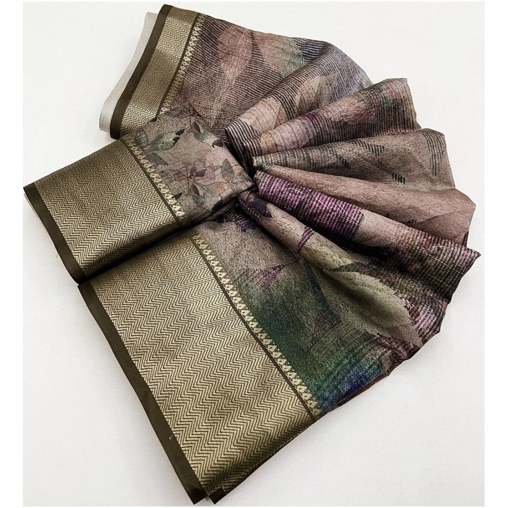 Women's Cotton Silk Printed Saree With Unstitched Blouse 5.5Mtr (Multicolor)