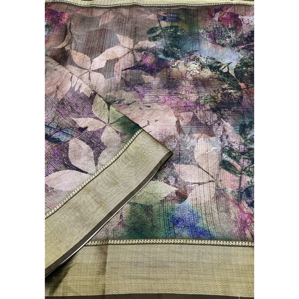 Women's Cotton Silk Printed Saree With Unstitched Blouse 5.5Mtr (Multicolor)