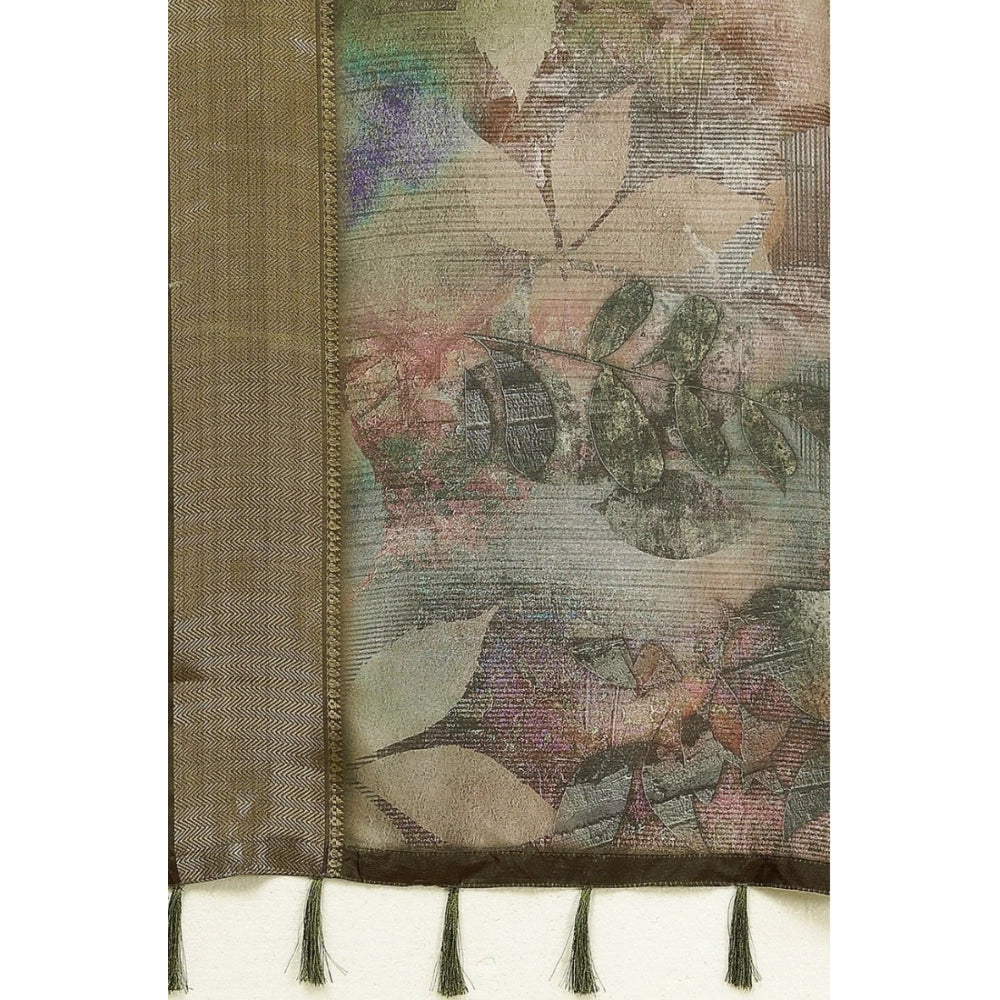 Women's Cotton Silk Printed Saree With Unstitched Blouse 5.5Mtr (Multicolor)