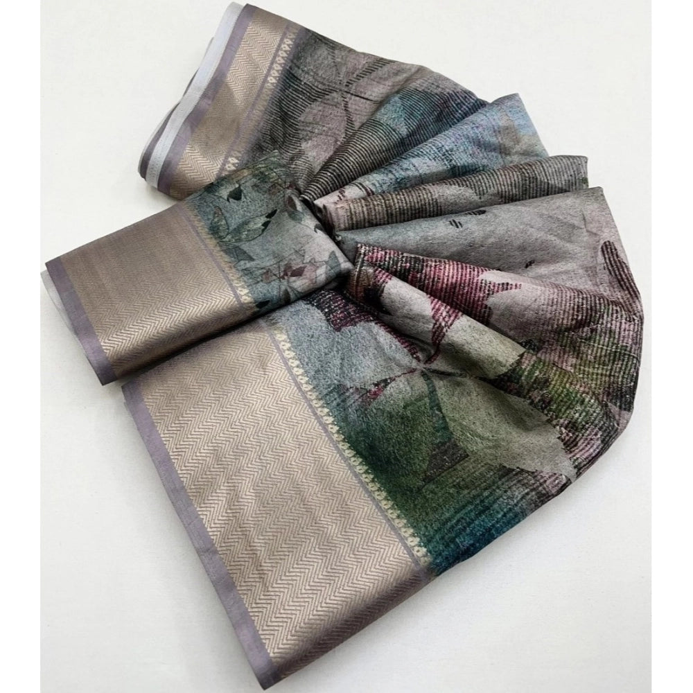 Women's Cotton Silk Printed Saree With Unstitched Blouse 5.5Mtr (Multicolor)
