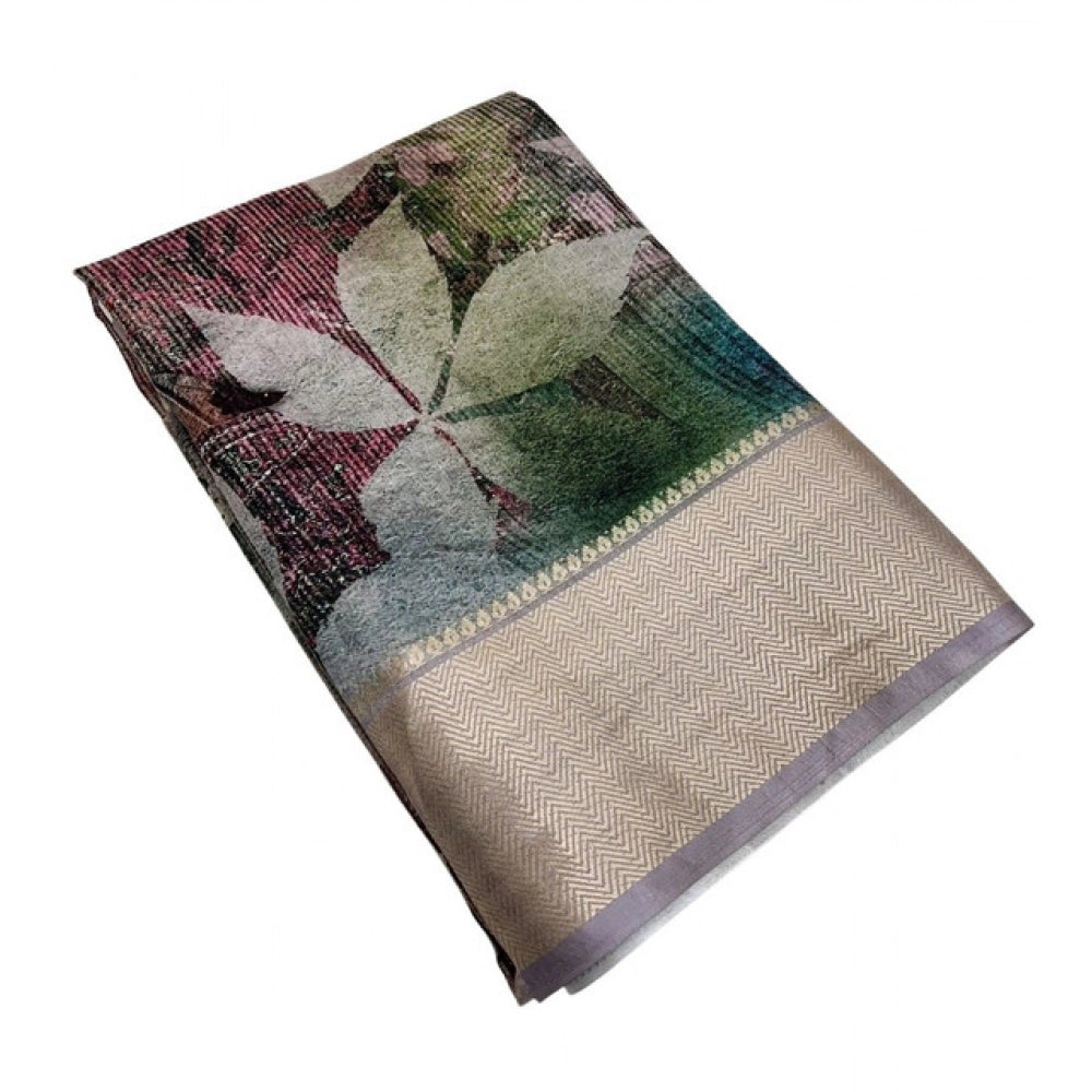 Women's Cotton Silk Printed Saree With Unstitched Blouse 5.5Mtr (Multicolor)