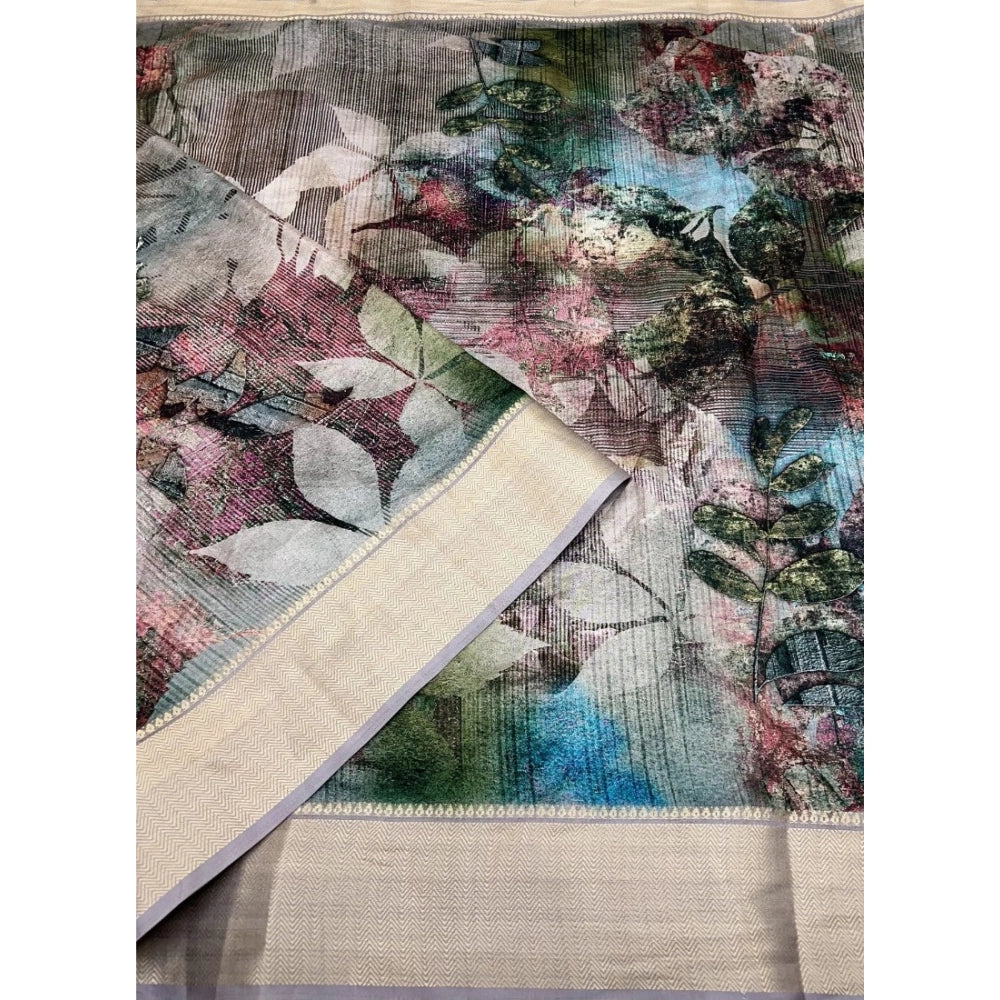 Women's Cotton Silk Printed Saree With Unstitched Blouse 5.5Mtr (Multicolor)