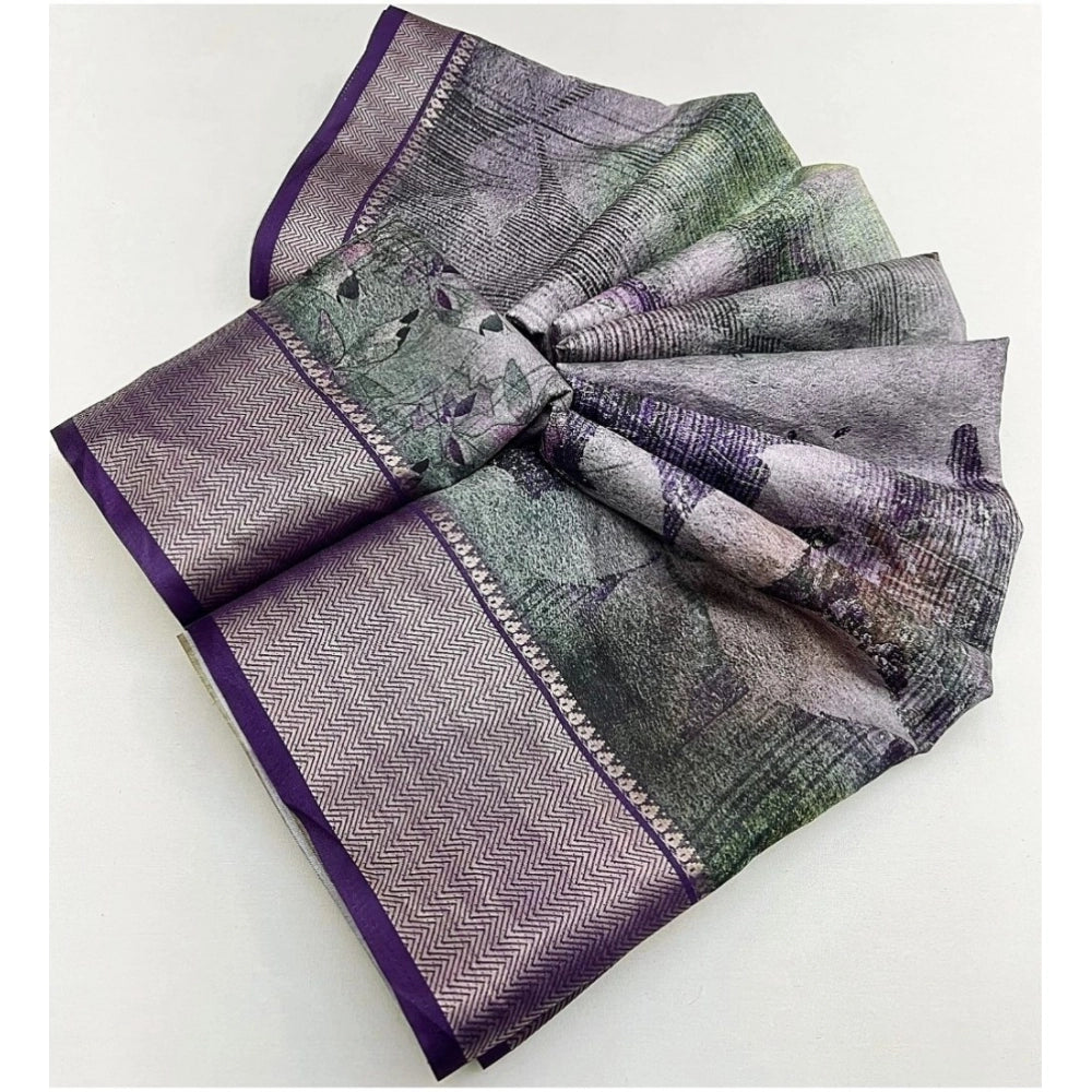 Women's Cotton Silk Printed Saree With Unstitched Blouse 5.5Mtr (Multicolor)