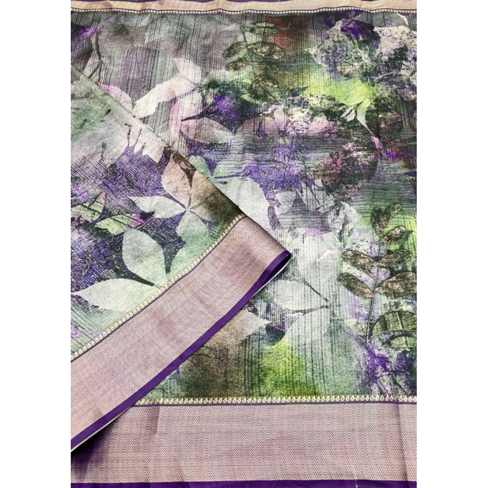 Women's Cotton Silk Printed Saree With Unstitched Blouse 5.5Mtr (Multicolor)