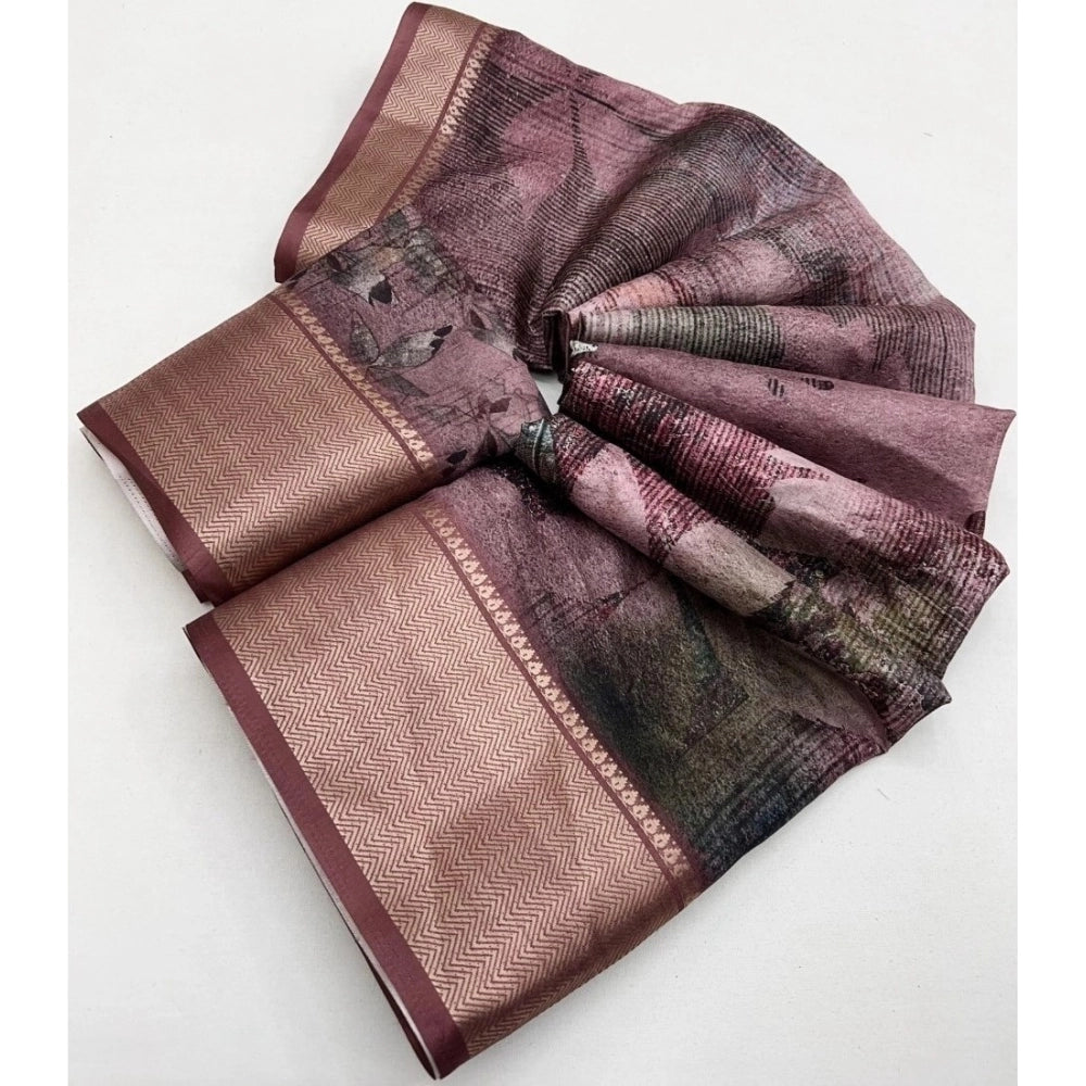 Women's Cotton Silk Printed Saree With Unstitched Blouse 5.5Mtr (Multicolor)
