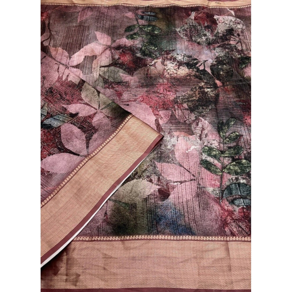 Women's Cotton Silk Printed Saree With Unstitched Blouse 5.5Mtr (Multicolor)
