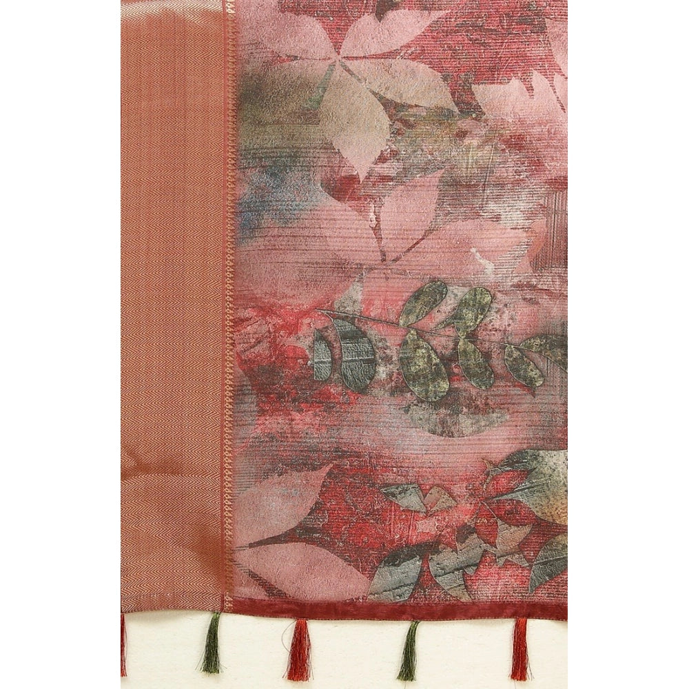 Women's Cotton Silk Printed Saree With Unstitched Blouse 5.5Mtr (Multicolor)
