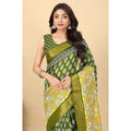 Women's Cotton Blend Printed Saree With Unstitched Blouse 5.5Mtr (Mehandi)