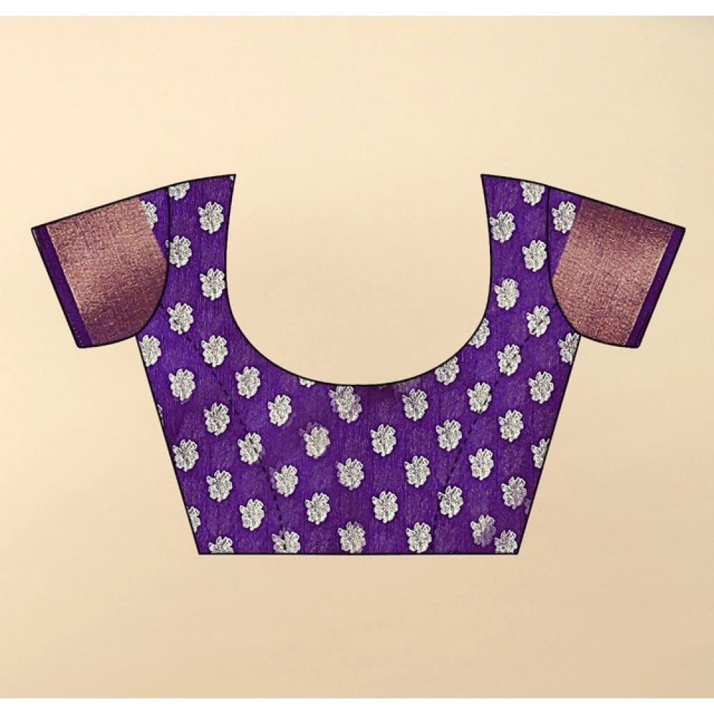 Women's Cotton Blend Printed Saree With Unstitched Blouse 5.5Mtr (Purple)