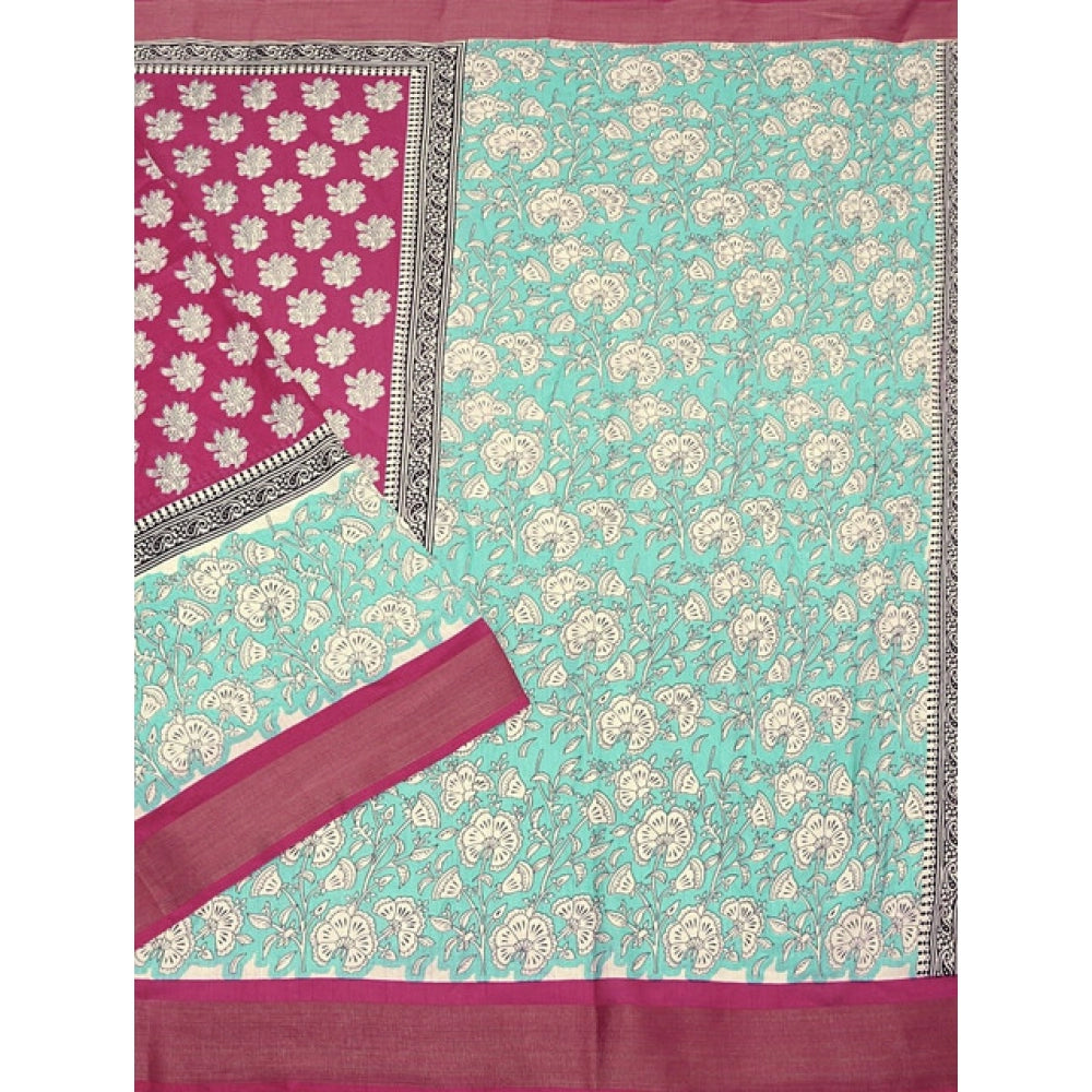 Women's Cotton Blend Printed Saree With Unstitched Blouse 5.5Mtr (Multicolor)