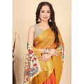 Women's Cotton Blend Floral Printed Saree With Unstitched Blouse 5.5Mtr (Yellow)