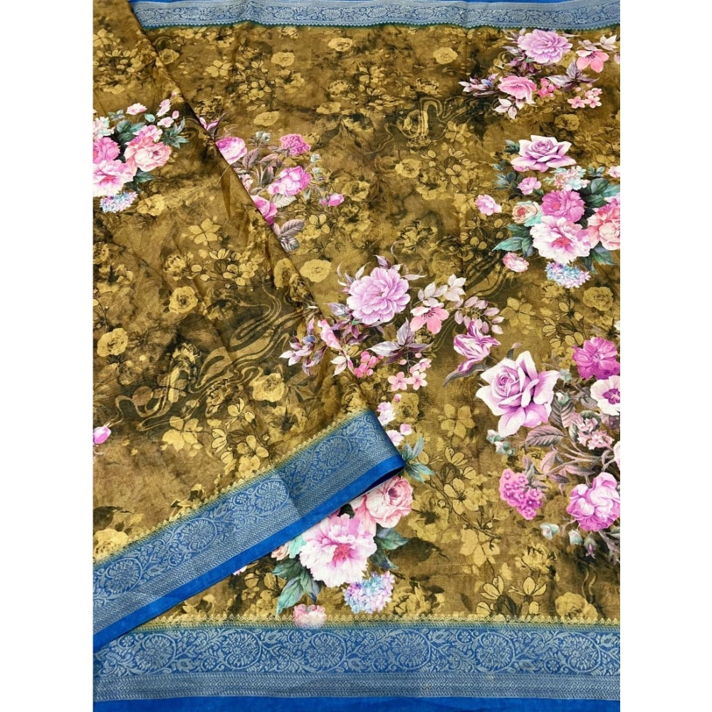 Women's Cotton Blend Floral Printed Saree With Unstitched Blouse 5.5Mtr (Multicolor)