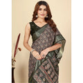 Women's Cotton Blend Printed Saree With Unstitched Blouse 5.5Mtr (Black)