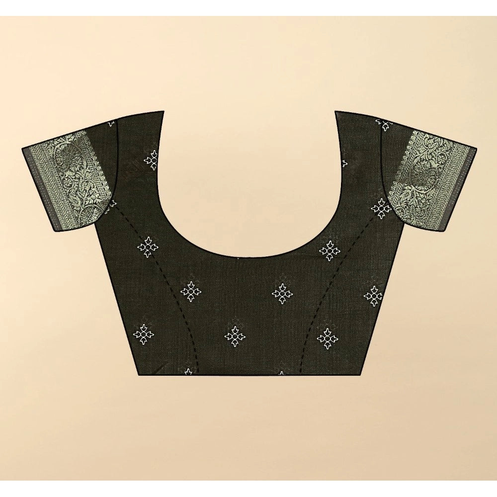 Women's Cotton Blend Printed Saree With Unstitched Blouse 5.5Mtr (Black)