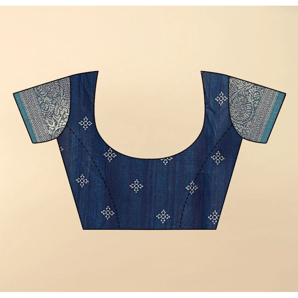 Women's Cotton Blend Printed Saree With Unstitched Blouse 5.5Mtr (Blue)