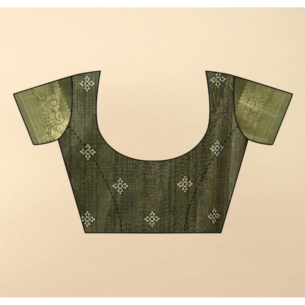 Women's Cotton Blend Printed Saree With Unstitched Blouse 5.5Mtr (Green)
