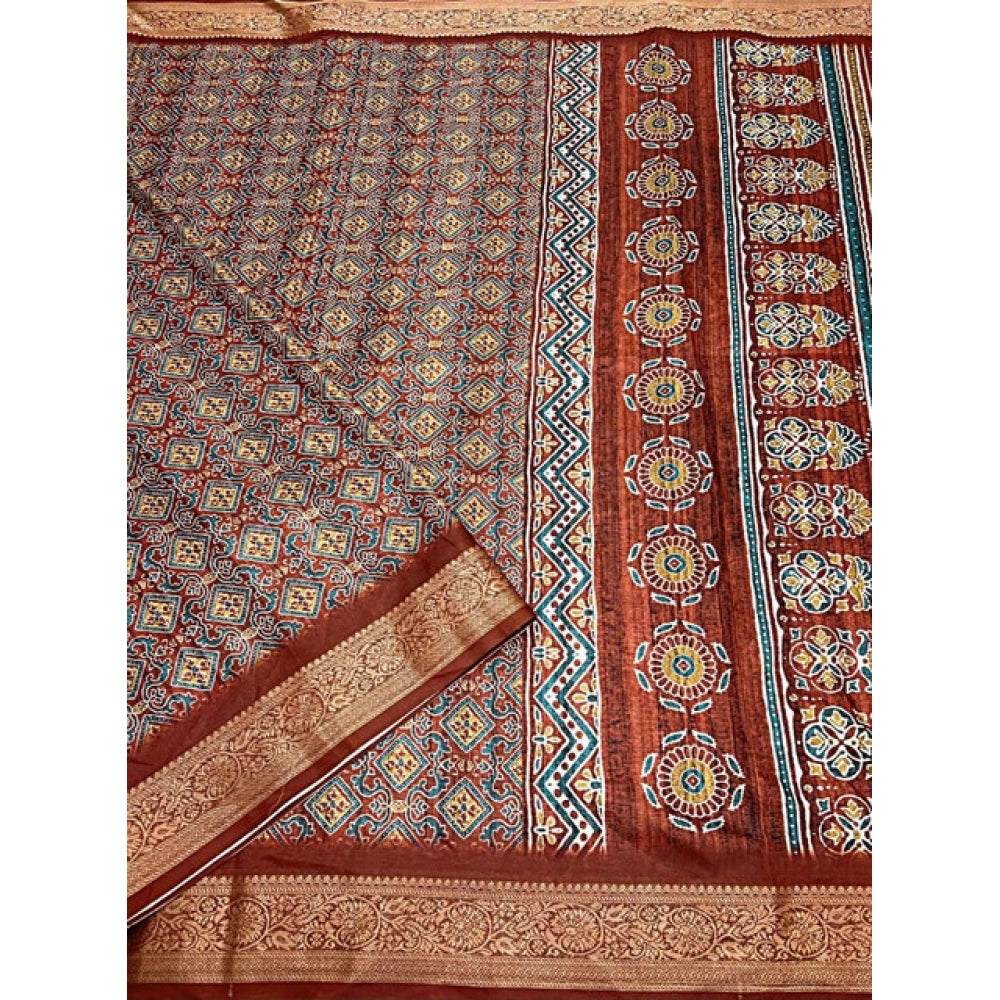 Women's Cotton Blend Printed Saree With Unstitched Blouse 5.5Mtr (Multicolor)